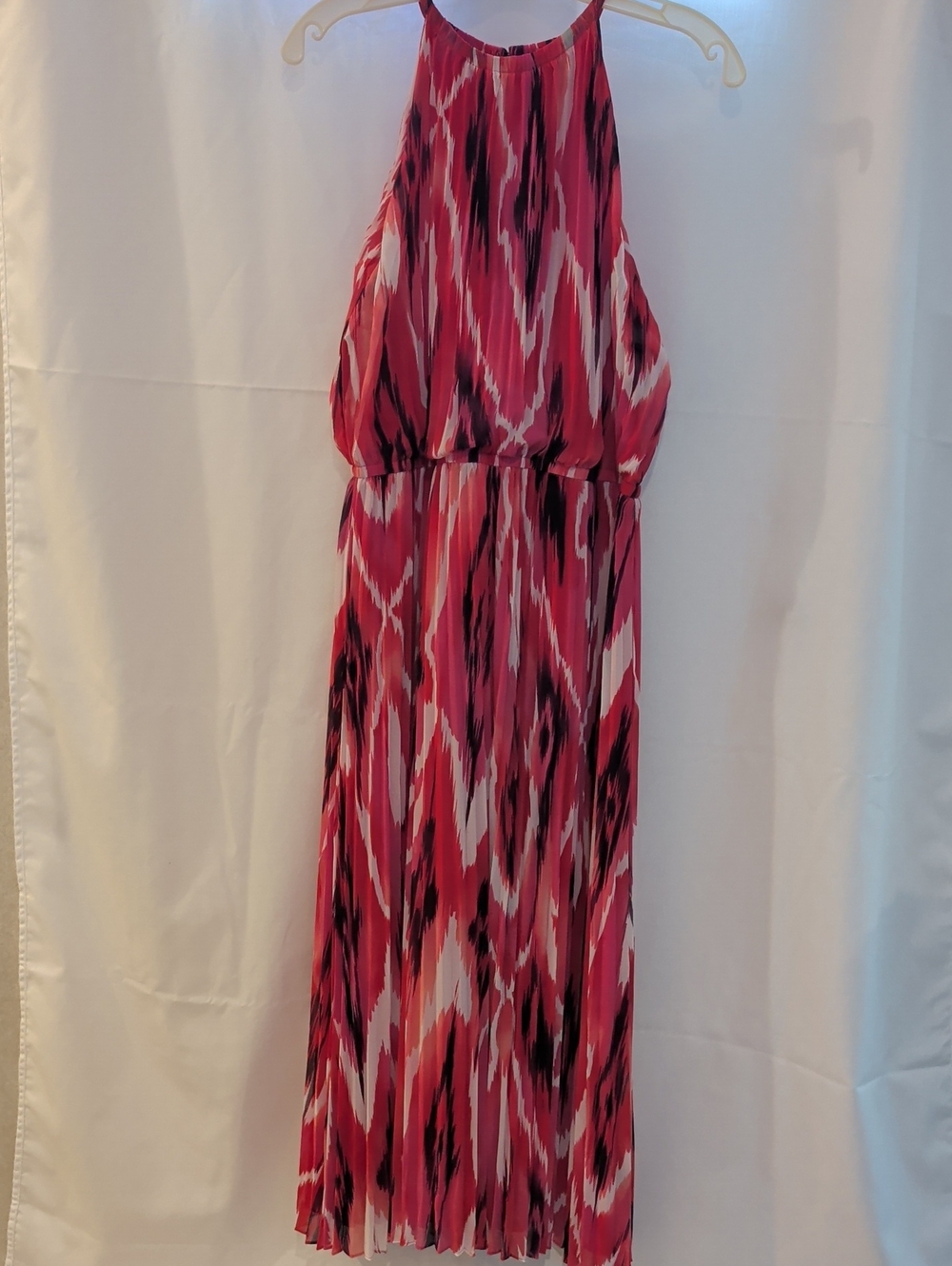 Chico's Halter Maxi Dress in Fuchsia, White & Black Ikat